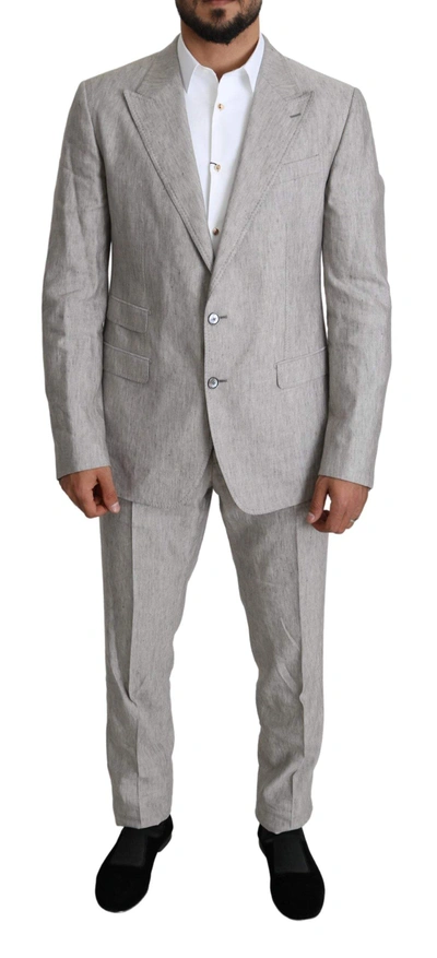 Shop Dolce & Gabbana Gray Single Breasted 2 Piece Linen Napoli Suit