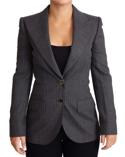 Shop Dolce & Gabbana Gray Single Breasted Fitted Blazer Wool Jacket