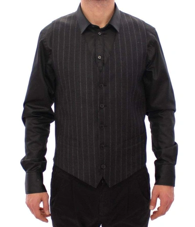 Shop Dolce & Gabbana Gray Striped Wool Logo Vest