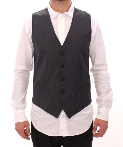 Shop Dolce & Gabbana Gray Striped Wool Single Breasted Vest
