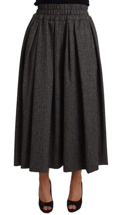 Shop Dolce & Gabbana Gray Wool High Waist A-line Piece Skirt