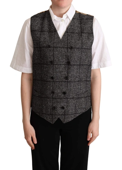 Shop Dolce & Gabbana Gray Wool Leopard Print Waistcoat Vest