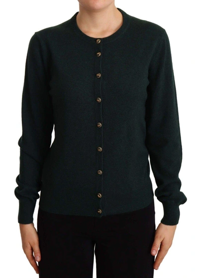 Shop Dolce & Gabbana Green Cashmere Dg Buttons Cardigan Sweater
