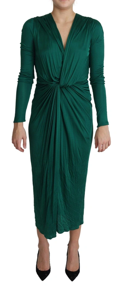 Shop Dolce & Gabbana Green Fitted Silhouette Midi Viscose Dress