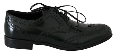 Shop Dolce & Gabbana Green Leather Broque Oxford Wingtip Shoes