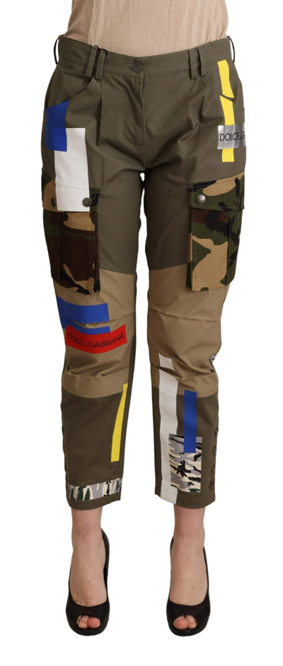 Shop Dolce & Gabbana Green Military Cargo Trouser Cotton Pants