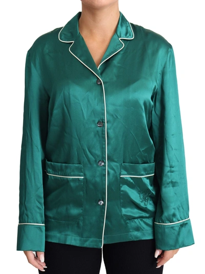 Shop Dolce & Gabbana Green Pyjama Blouse Silk Lounge Sleepwear Top