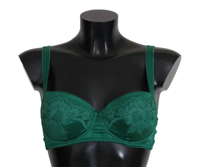 Shop Dolce & Gabbana Green Silk Stretch Floral Lace Bra Underwear