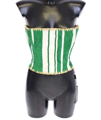 Shop Dolce & Gabbana Green Striped Corset  Woven Raffia Waist Belt