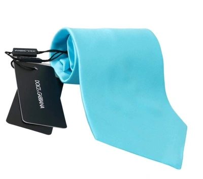 Shop Dolce & Gabbana Light Blue Wide Mens Necktie Accessory 100% Silk Tie