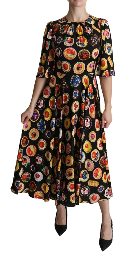 Shop Dolce & Gabbana Multicolor Desserts A-line Maxi Silk Pie Dress