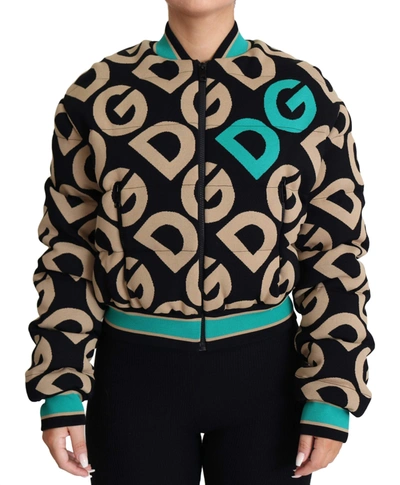 Shop Dolce & Gabbana Multicolor Dg Logo Print Quilted Bomber Jacket