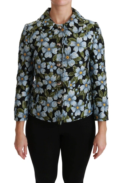 Shop Dolce & Gabbana Multicolor Floral Blazer Coat Polyester Jacket In Black