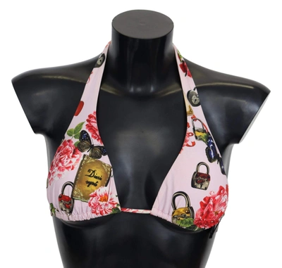 Shop Dolce & Gabbana Multicolor Floral Butterfly Padlock Bikini Tops