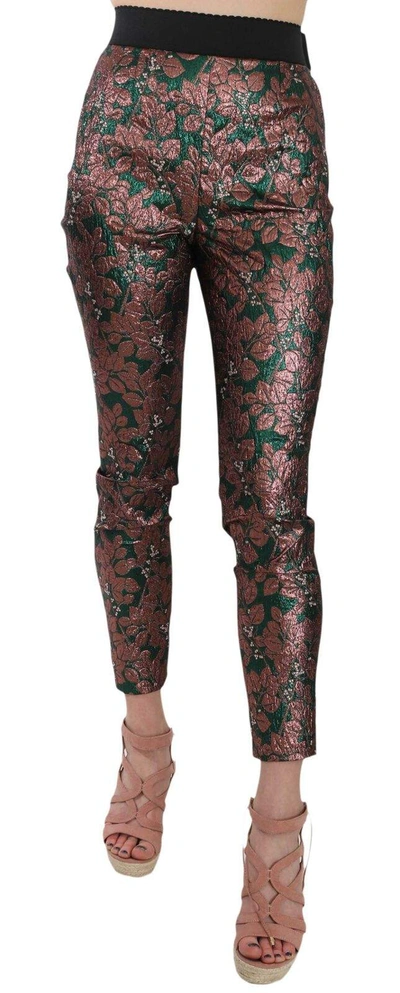 Shop Dolce & Gabbana Multicolor Iridescent Brocade Jacquard Trousers Crop Pants