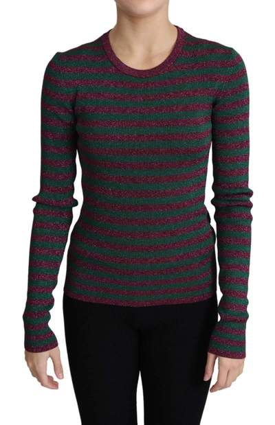 Shop Dolce & Gabbana Multicolor Stripes Crew Neck Pullover Sweater In Gray
