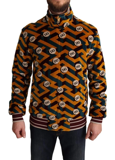 Dolce & Gabbana Multicolor Velvet Dg Logo Mens Sweater Jacket In Multicolor