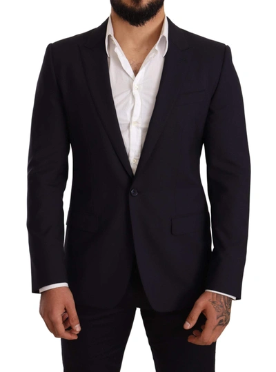 Dolce & Gabbana Black Slim Fit Coat Jacket Martini Blazer In Blue