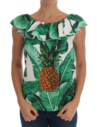 Shop Dolce & Gabbana Pineapple Banana Sequins Blouse T-shirt In Green