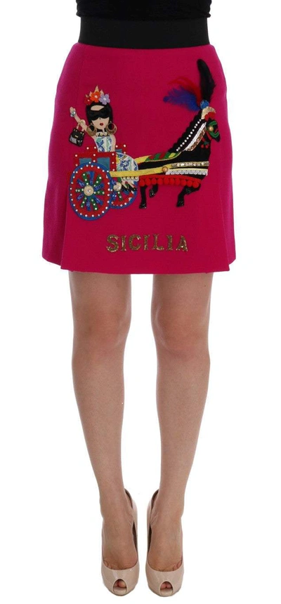 Shop Dolce & Gabbana Pink Carretto Crystal Wool Skirt