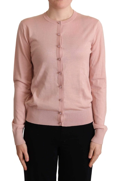 Shop Dolce & Gabbana Pink Cashmere Silk Buttons Cardigan Sweater