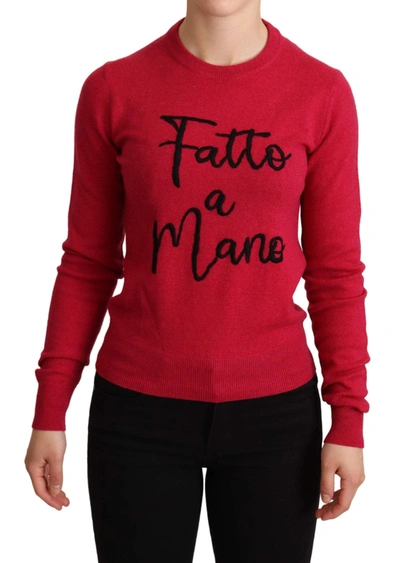 Shop Dolce & Gabbana Pink Embroidered Cashmere Wool Pullover Sweater