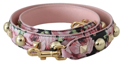 Shop Dolce & Gabbana Pink Floral Gold Studs Bag Accessory Shoulder Strap