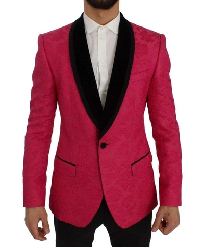 Shop Dolce & Gabbana Pink Floral Brocade Slim Blazer Jacket