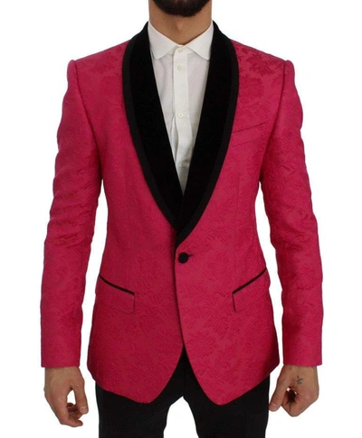 Dolce & Gabbana Pink Floral Brocade Slim Blazer Jacket In Pink