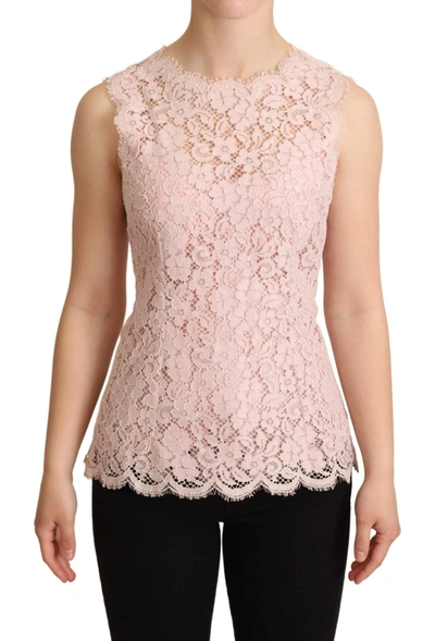 Shop Dolce & Gabbana Pink Floral Lace Sleeveless Tank Blouse Top