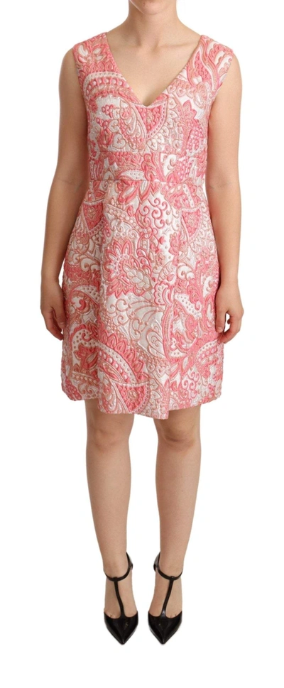Shop Dolce & Gabbana Pink Floral Jacquard Pleated Sheath Dress