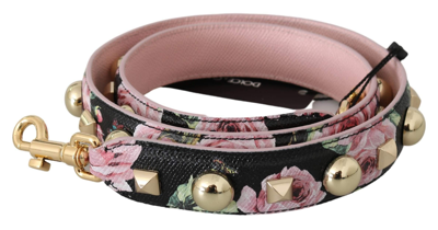 Shop Dolce & Gabbana Pink Floral Leather Stud Accessory Shoulder Strap In Red