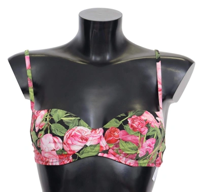 Shop Dolce & Gabbana Pink Floral Print Swimsuit Beachwear Bikini Tops