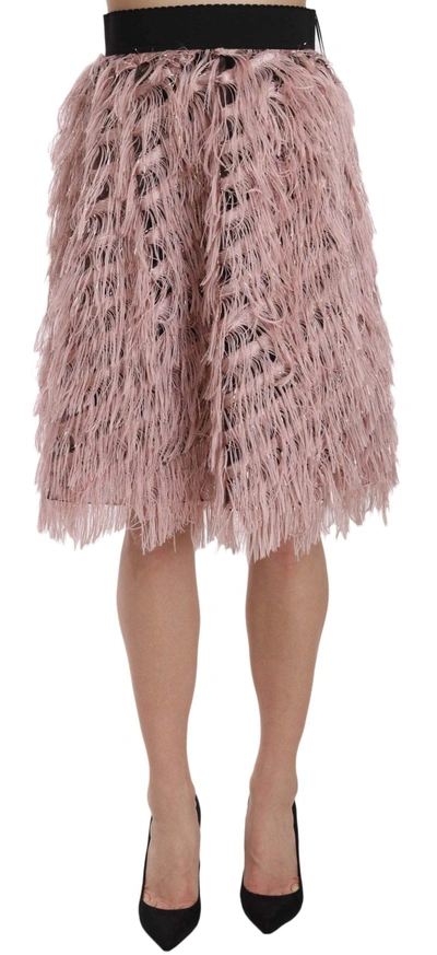 Dolce & Gabbana Pink Gold Fringe Metallic Pencil A-line Skirt In Pink
