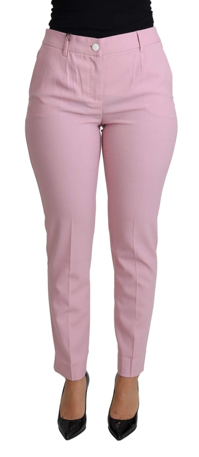 Dolce & Gabbana Pink Virgin Wool Stretch Tapered Trouser Pants In Pink
