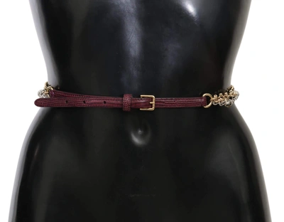 Shop Dolce & Gabbana Purple Leather Gold Chain Crystal Waist Belt