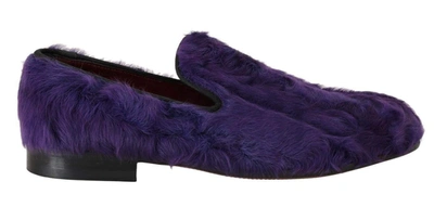 Shop Dolce & Gabbana Purple Sheep Fur Leather Loafers