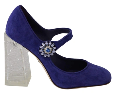 Shop Dolce & Gabbana Purple Suede Crystal Pumps Heels Shoes