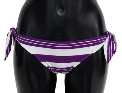 Shop Dolce & Gabbana Purple White Stripes Beachwear Bikini Bottom In Multicolor