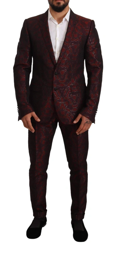 Shop Dolce & Gabbana Red Brocade Slim 2 Piece Set Martini Suit