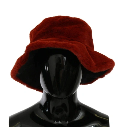Shop Dolce & Gabbana Red Bordeaux Fur Wide Brim Bucket  Hat