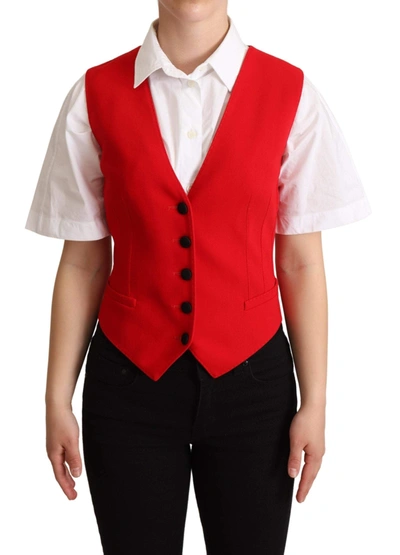 Shop Dolce & Gabbana Red Brown Leopard Print Waistcoat Vest