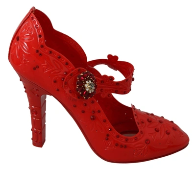 Shop Dolce & Gabbana Red Floral Crystal Cinderella Heels Shoes