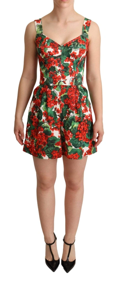 Shop Dolce & Gabbana Red Geranium Print Shorts Jumpsuit Dress