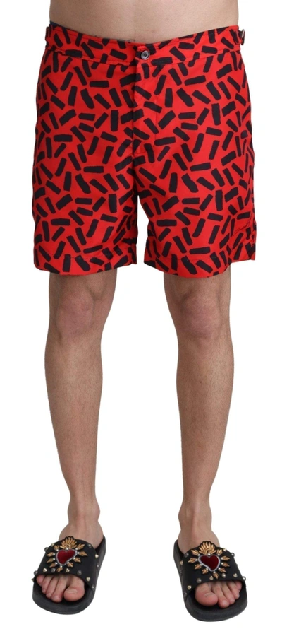 Shop Dolce & Gabbana Red Patterned Beachwear Shorts Swimwear
