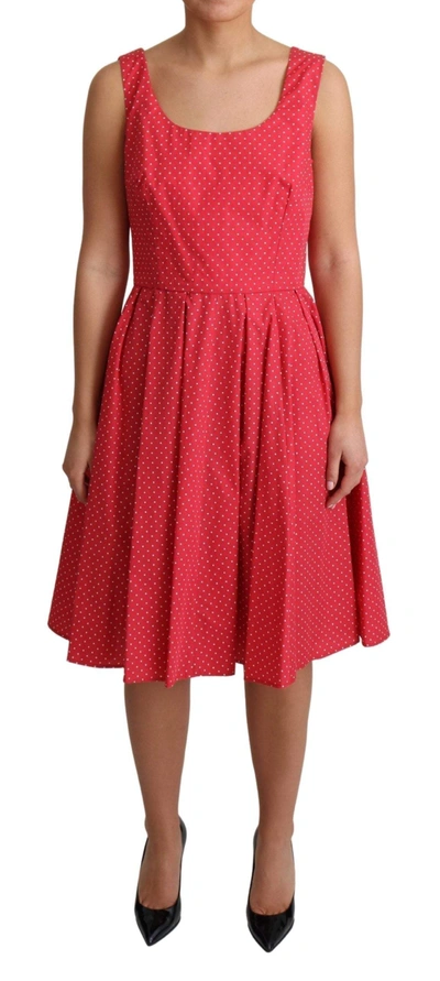 Shop Dolce & Gabbana Red Polka Dotted Cotton A-line Dress