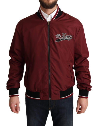 Shop Dolce & Gabbana Red Polyester Full Zip Bomber Jacket