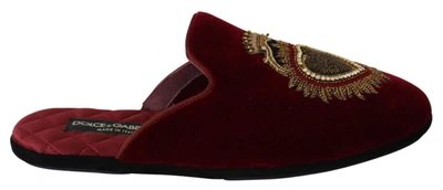 Shop Dolce & Gabbana Red Velvet Sacred Heart Embroidery Slides Shoes