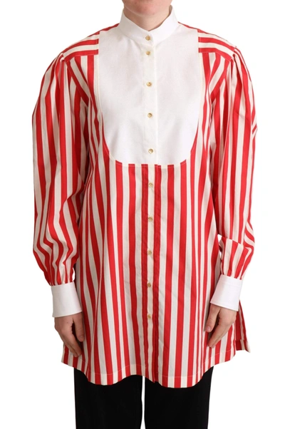 Shop Dolce & Gabbana Red White Striped Long Sleeves Formal Shirt