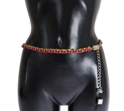 Shop Dolce & Gabbana Red Yellow Leather Crystal Belt In Multicolor